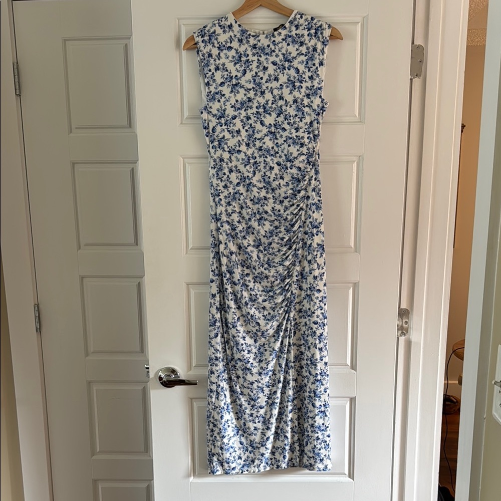 Maje Floral Blue and White Sleeveless Dress, Size 4